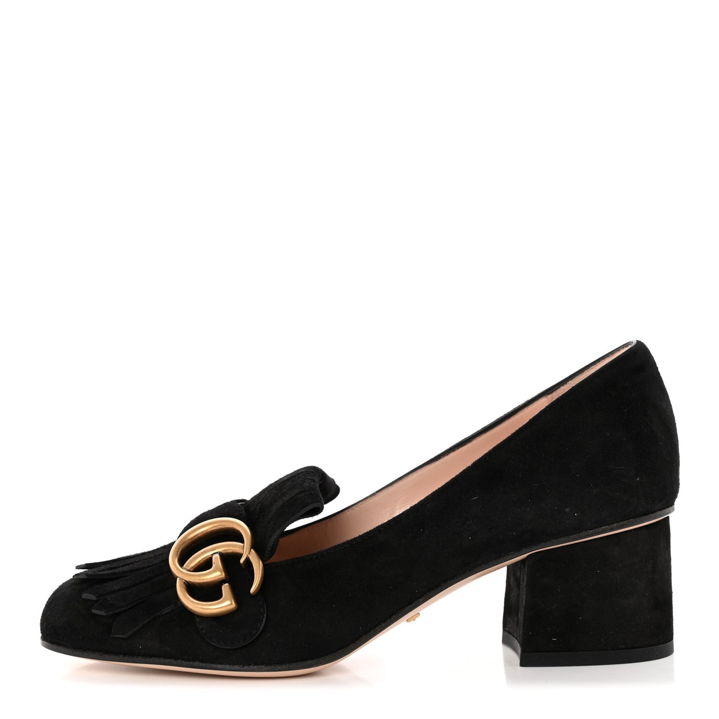 Kid Scamosciato GG Marmont Fringe 50mm Loafer Pumps 36 Black