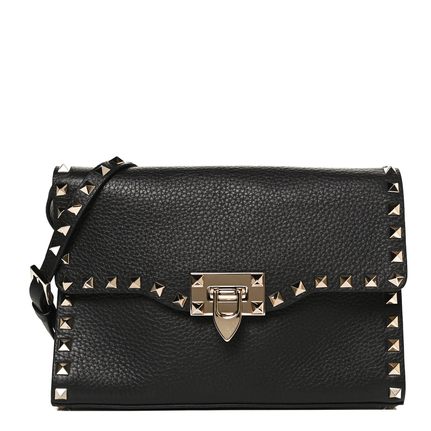 Valentino Garavani Pebbled Calfskin Medium Rockstud Flip Lock Crossbody Bag Black 1 of 10