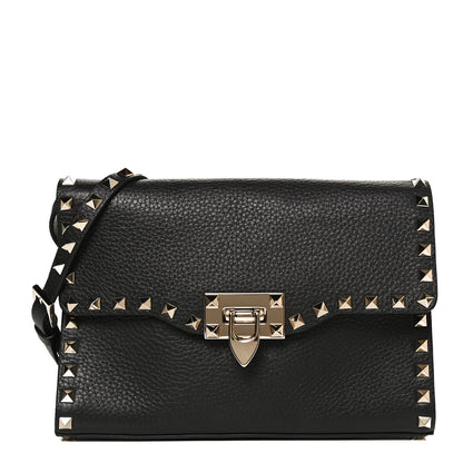 Valentino Garavani Pebbled Calfskin Medium Rockstud Flip Lock Crossbody Bag Black 1 of 10
