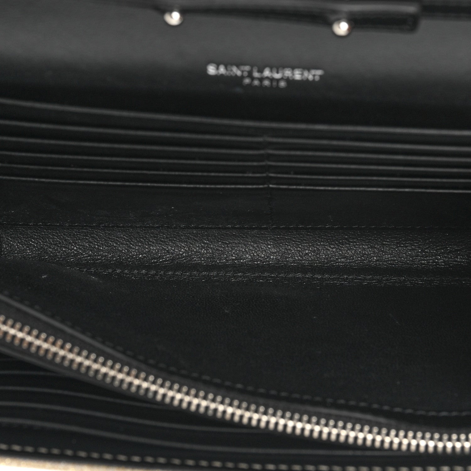 Saint Laurent Metallic Sparkle Fabric Monogram Chain Wallet Platino 7 of 13