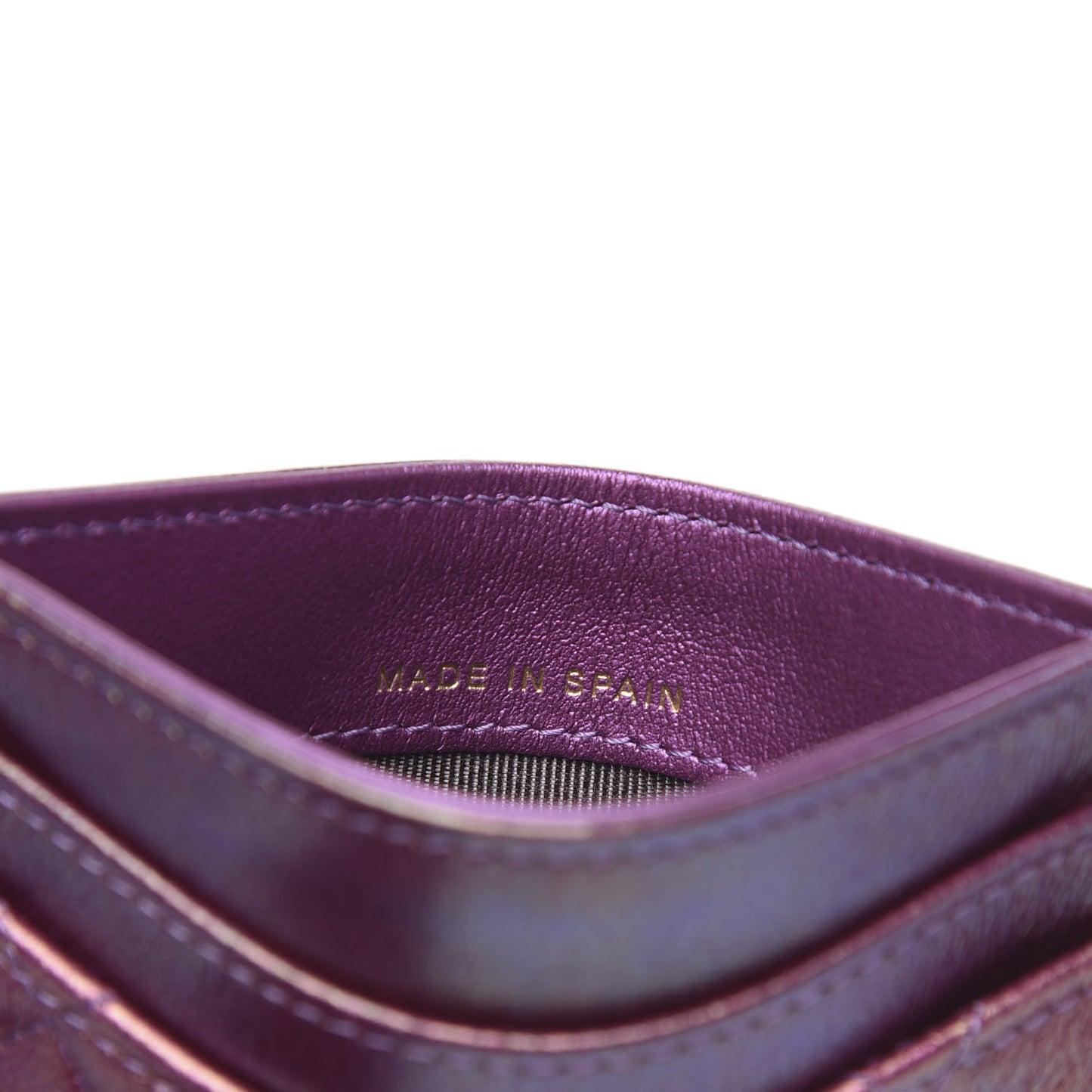 Iridescent Lambskin Quilted Card Holder Purple