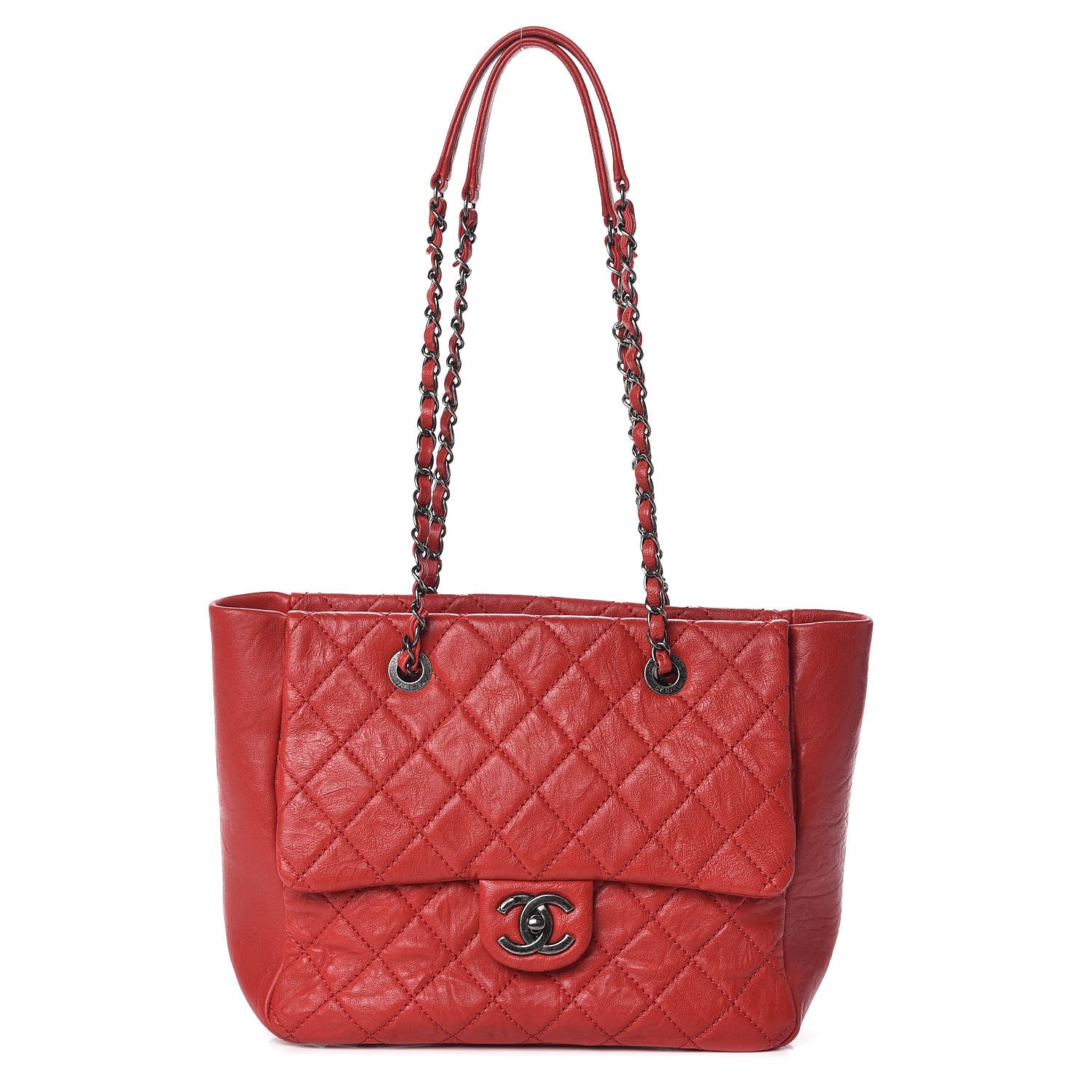 Chanel Calfskin Quilted Front Pocket Tote Red 1 of 10