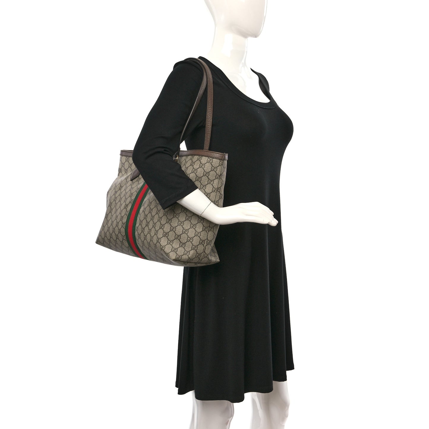 GG Supreme Monogram Medium Ophidia Shopping Tote Brown