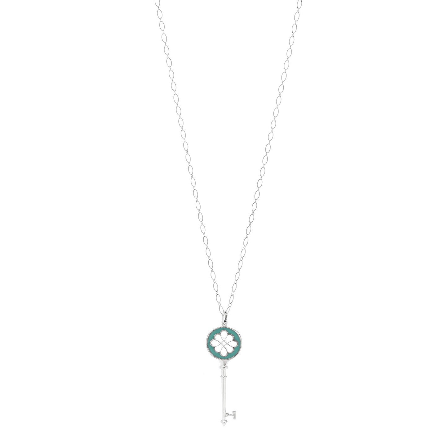Sterling Silver Enamel Knot Key Pendant Necklace Blue