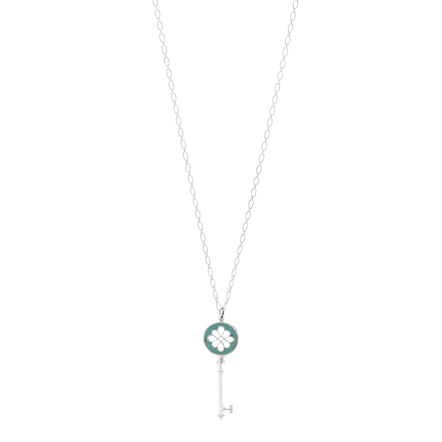 Tiffany Sterling Silver Enamel Knot Key Pendant Necklace Blue 1 of 6