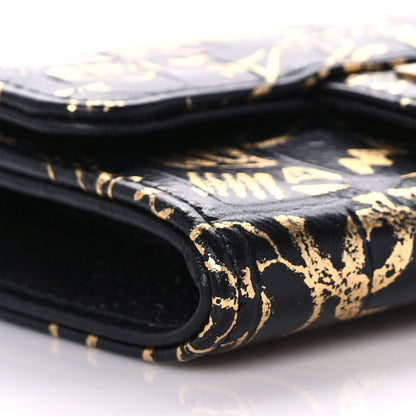 Chanel Calfskin Crocodile Embossed Graffiti 2.55 Cocodile Reissue Flap Card Holder Black Gold 8 of 11