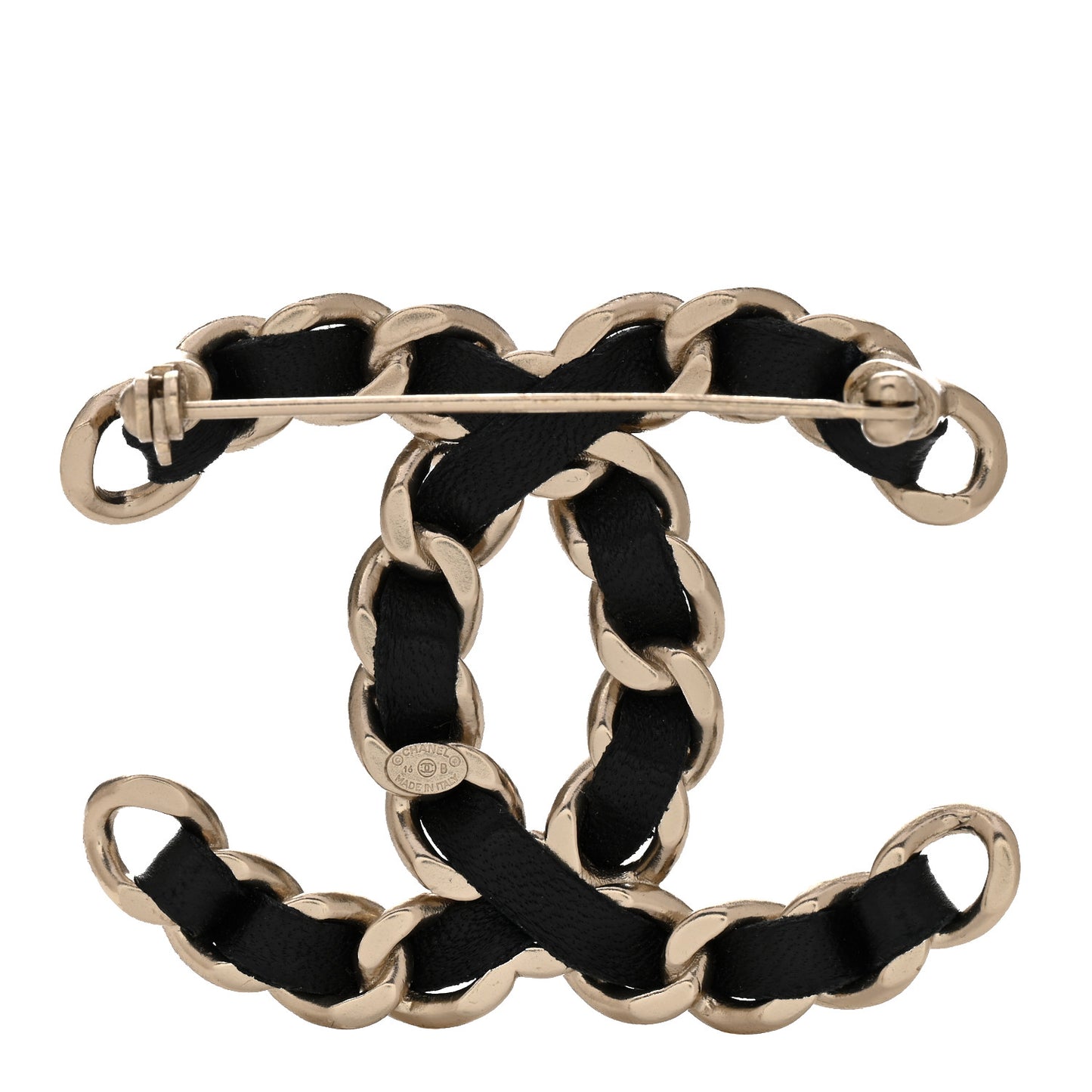 Lambskin Chain CC Brooch Black Gold