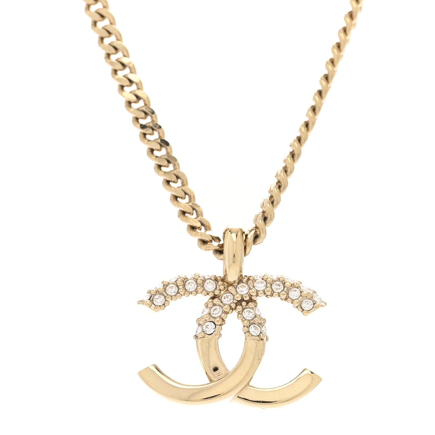 Chanel Metal Crystal Bead CC Necklace Gold 1 of 6