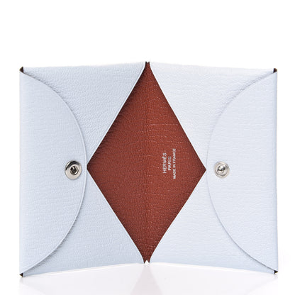 Hermes Chevre Mysore Verso Calvi Card Case Bleu Brume Brique 5 of 7