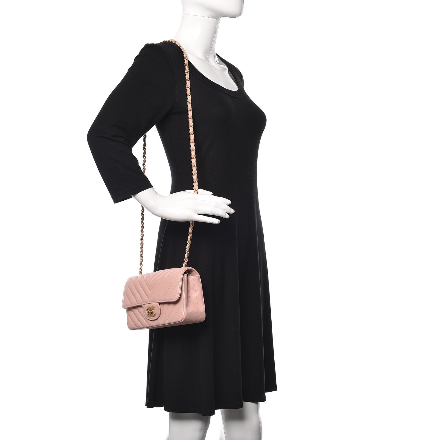 Calfskin Chevron Quilted Mini Rectangular Flap Light Pink