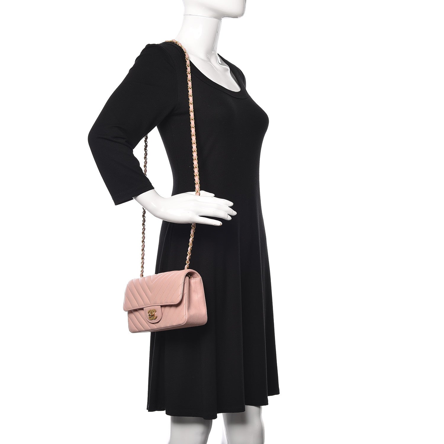 Chanel Calfskin Chevron Quilted Mini Rectangular Flap Light Pink 2 of 11