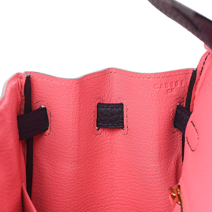 Hermes Togo Horseshoe Birkin 25 Bleu Nuit Rose Azalee 9 of 33