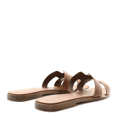 Hermes Box Calfskin Oran Sandals 36.5 Gold 5 of 9