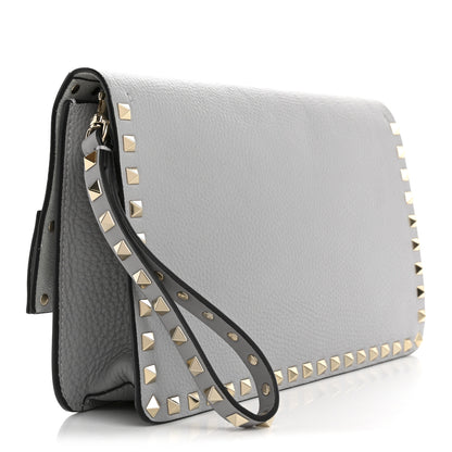 Valentino Garavani Pebble Calfskin Rockstud Side Slip Wristlet Clutch Pastel Grey 3 of 7