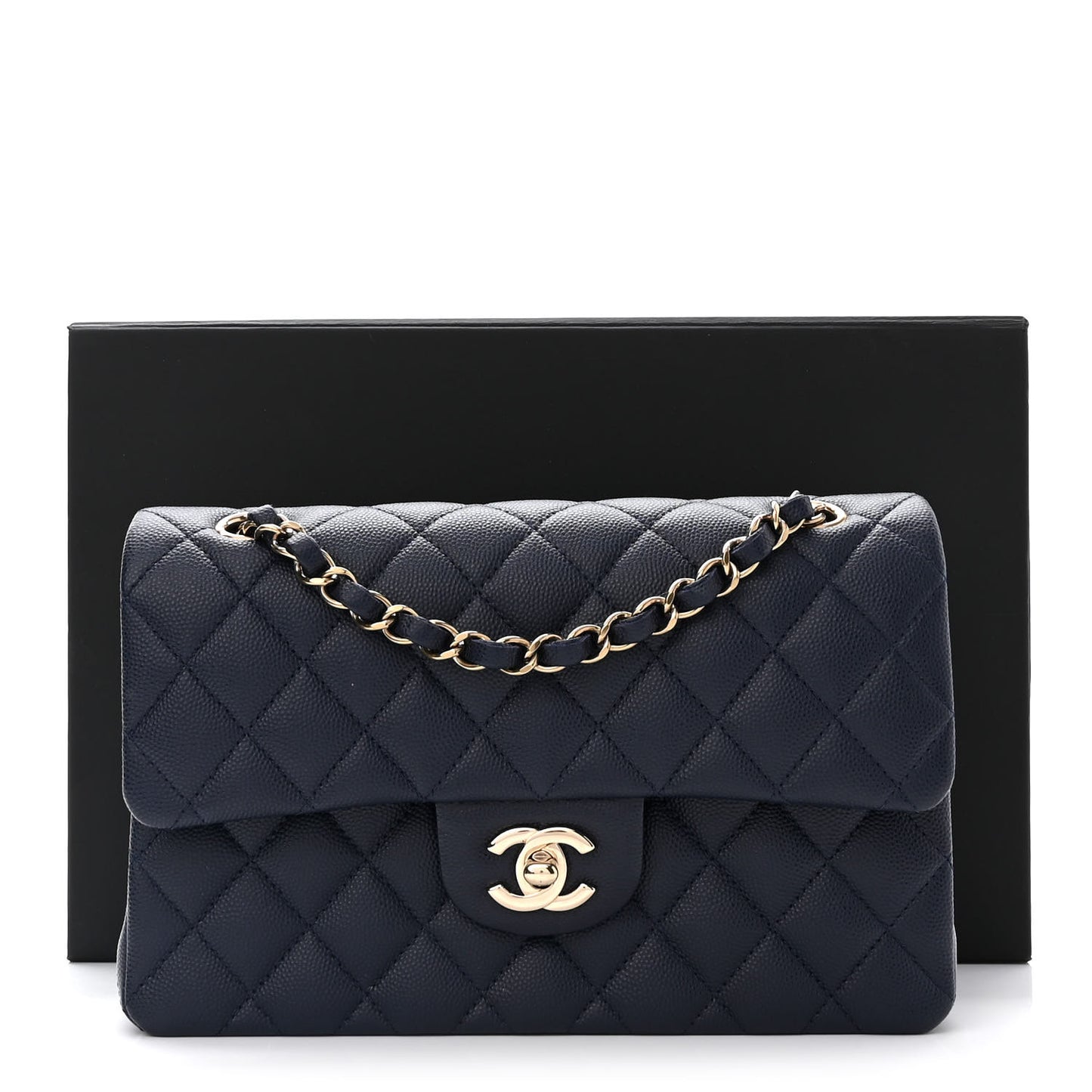 Caviar Quilted Small Double Flap Navy
