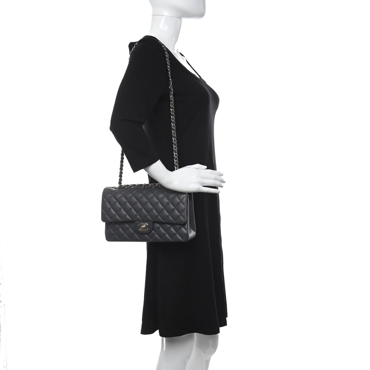 Chanel Caviar Quilted Medium Double Flap Dark Grey 2 of 10