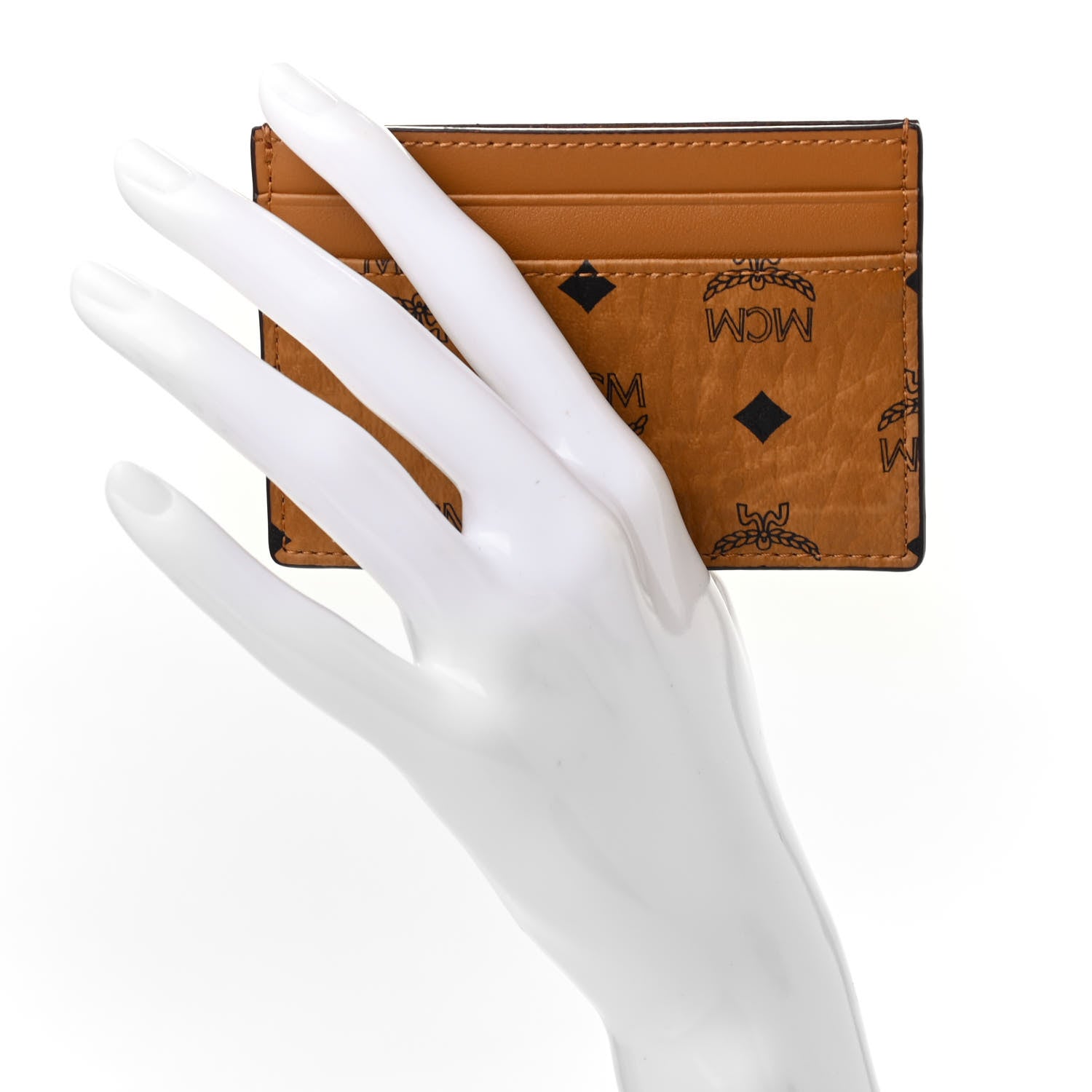 MCM Calfskin Visetos Mini Card Case Cognac 2 of 6