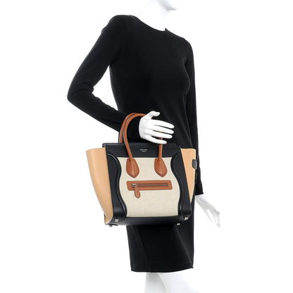 Celine Calfskin Linen Micro Tri-Color Luggage Natural 2 of 10