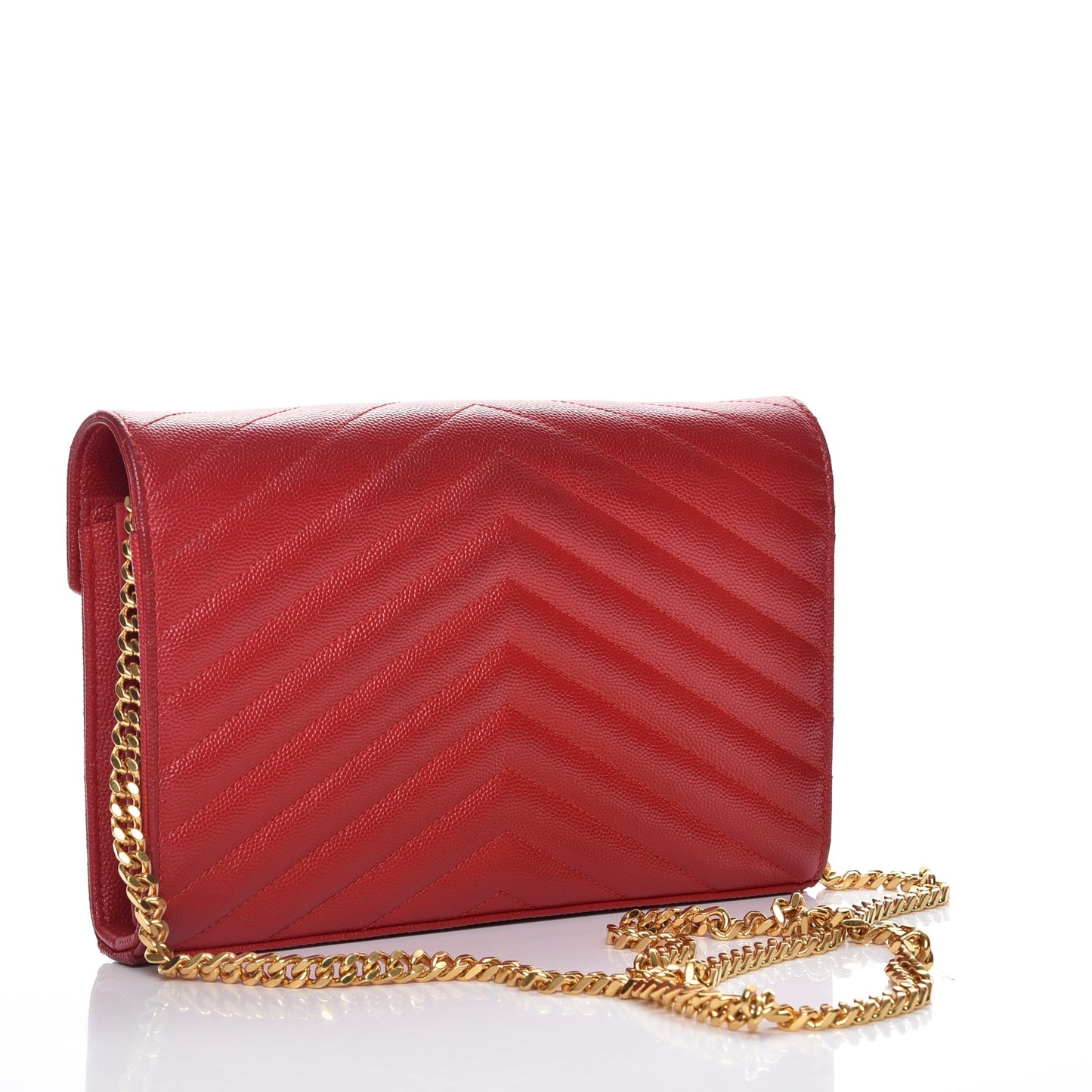 Grain De Poudre Matelasse Chevron Monogram Chain Wallet New Red