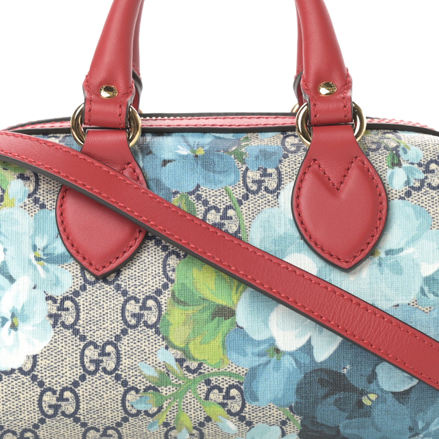 GG Supreme Monogram Blooms Mini Boston Navy Blue Hibiscus
