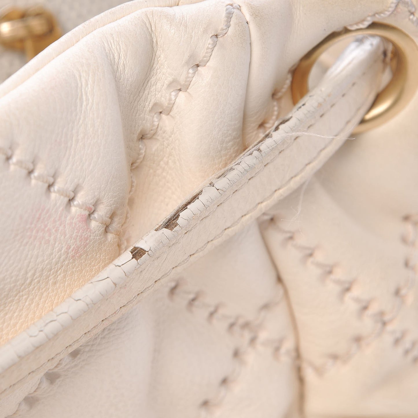Calfskin Quilted Retro Chain Flap Beige