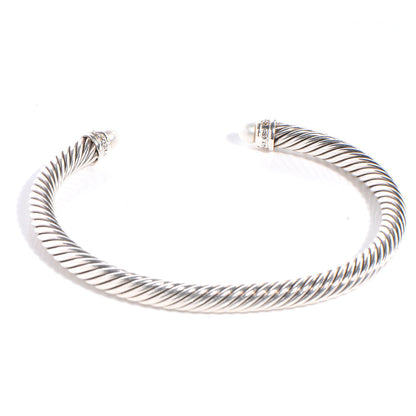 David Yurman Sterling Silver Diamond Pearl 5mm Cable Classics Bracelet 3 of 5