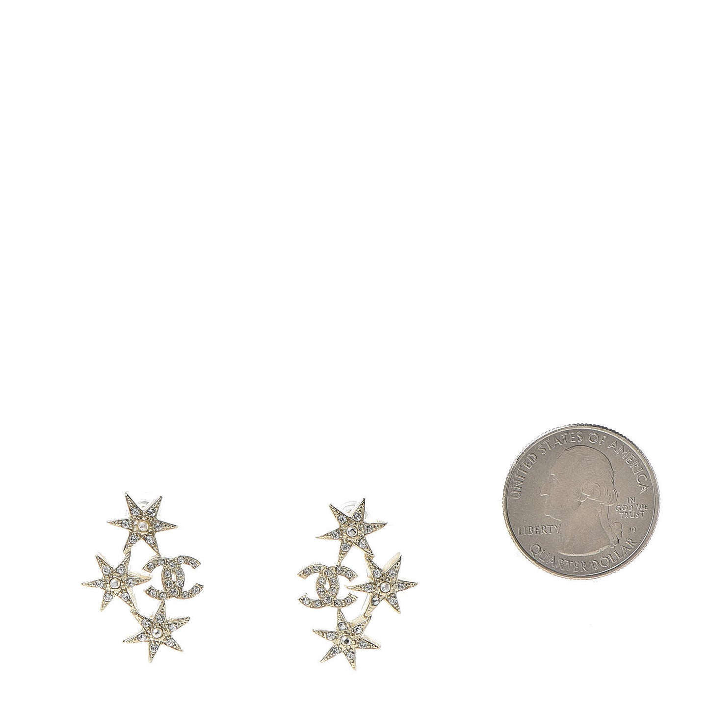 Crystal Pearl CC Star Earrings Gold