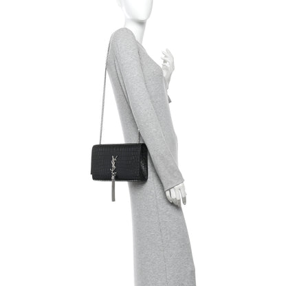 Saint Laurent Calfskin Crocodile Embossed Medium Classic Monogram Kate Tassel Satchel Black 2 of 10