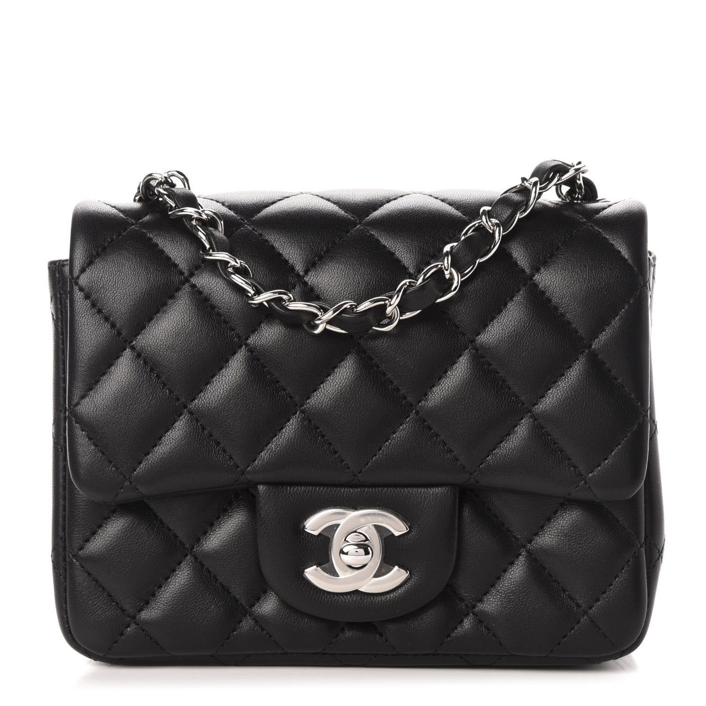 Lambskin Quilted Mini Square Flap Black