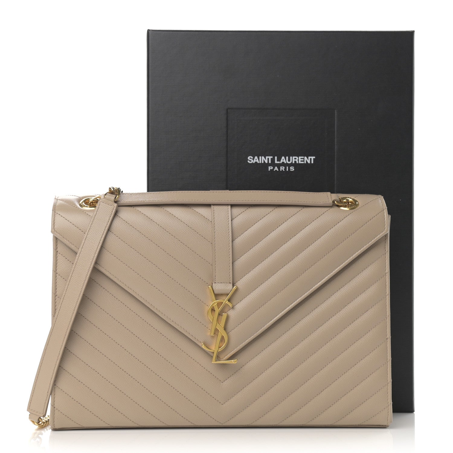 Saint Laurent Grain De Poudre Matelasse Chevron Large Monogram Satchel Dark Beige 14 of 14