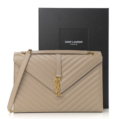 Saint Laurent Grain De Poudre Matelasse Chevron Large Monogram Satchel Dark Beige 14 of 14