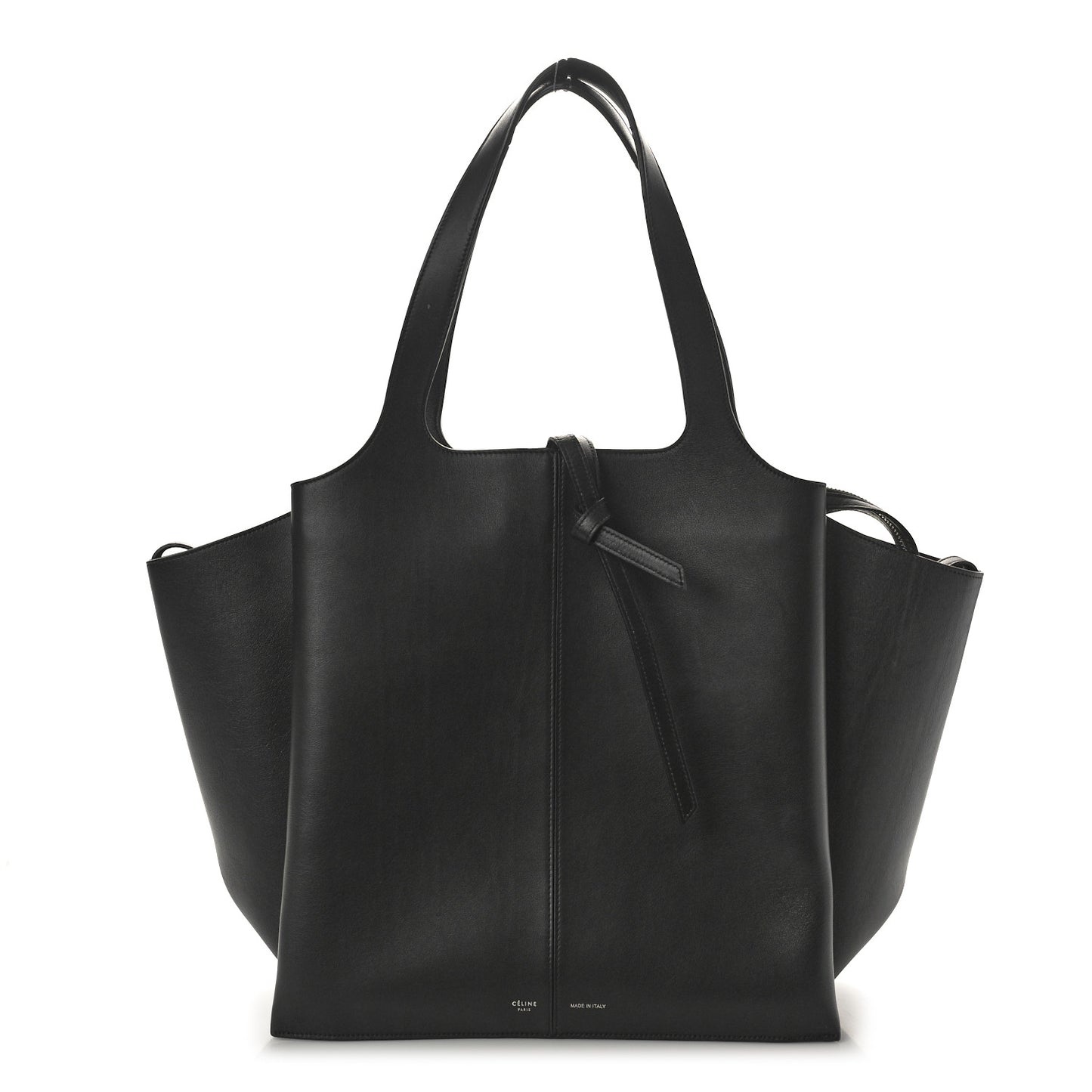 Supple Natural Calfskin Vertical Tri-Fold Bag Black