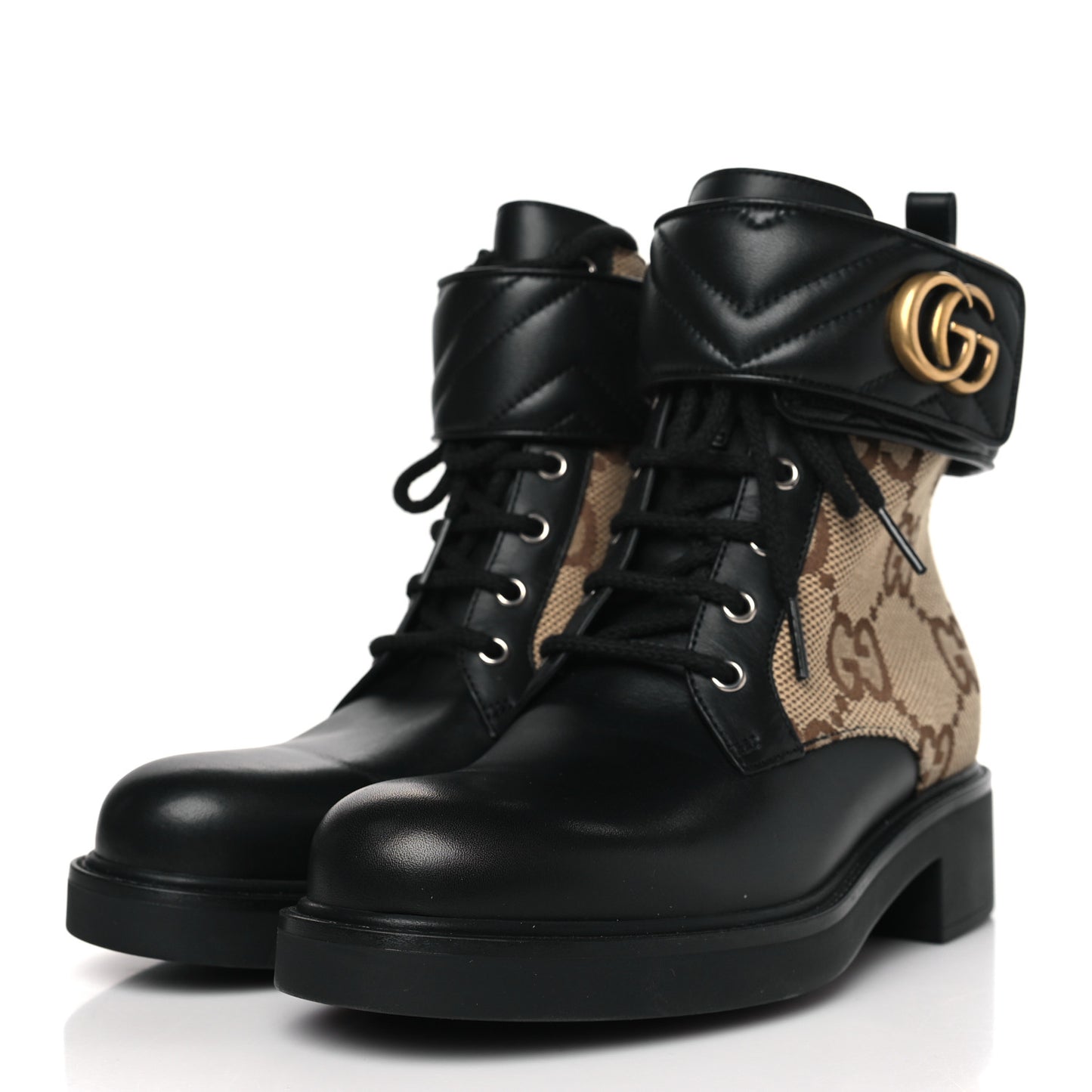 Flores Calfskin Monogram Maxi GG Nappa Matelasse Double G 40mm Ankle Boots 39.5 Black Camel Ebony