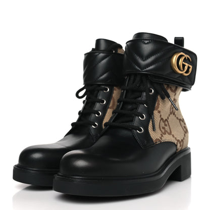 Gucci Flores Calfskin Monogram Maxi GG Nappa Matelasse Double G 40mm Ankle Boots 39.5 Black Camel Ebony 3 of 8