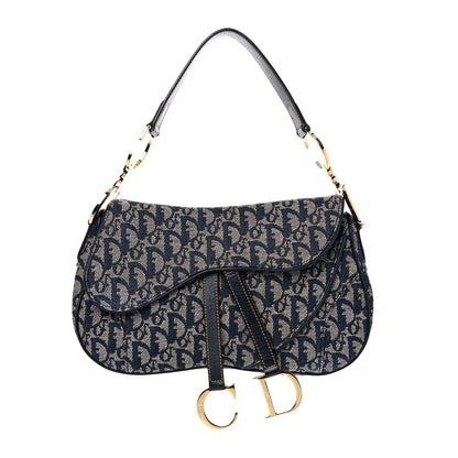 Christian Dior Monogram Double Saddle Bag Navy Blue 1 of 12