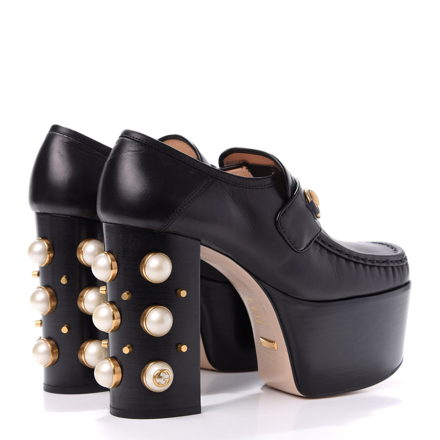 Malaga Kid Pearl Studded Vegas Platform Loafers 38 Black