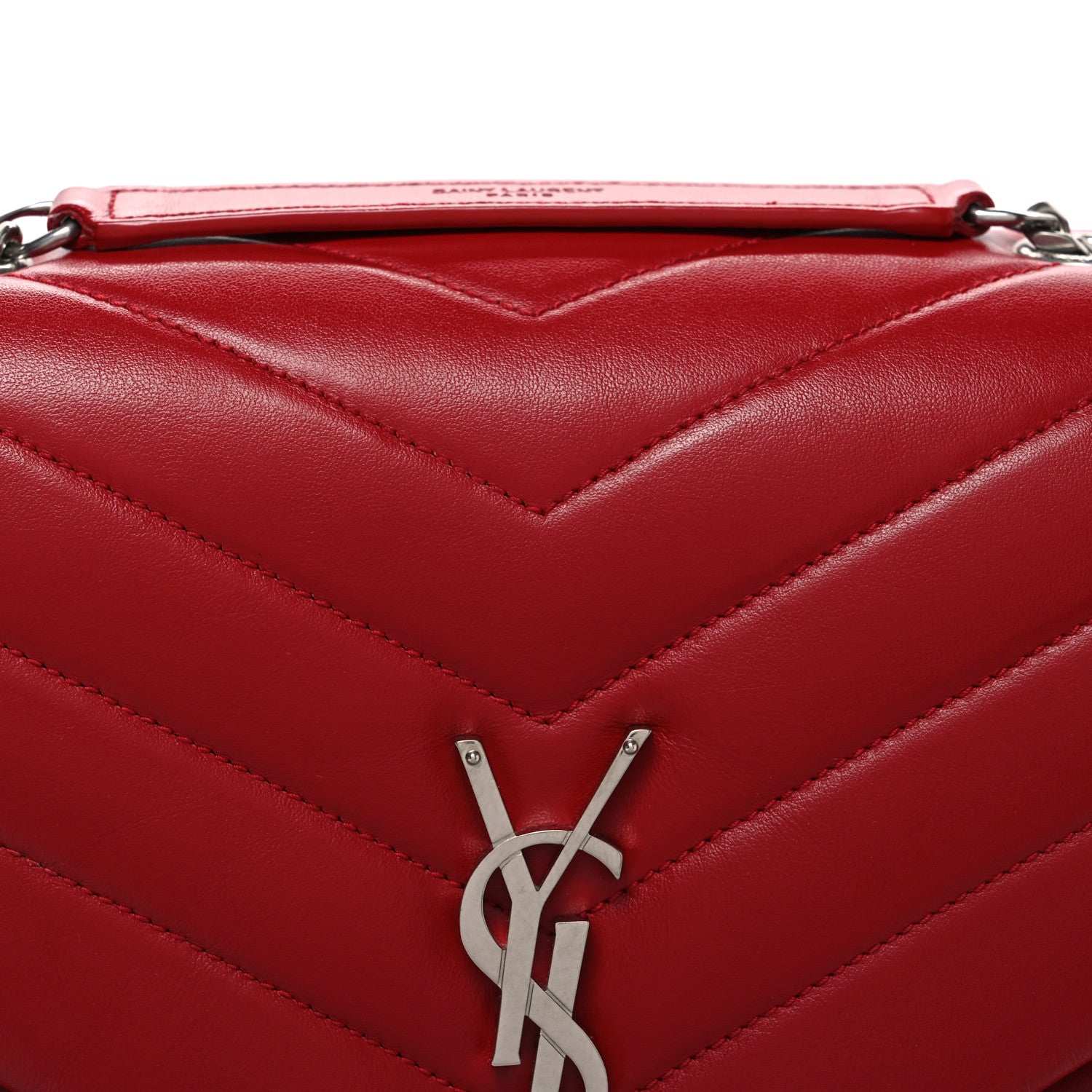 Saint Laurent Calfskin Y Quilted Monogram Medium Loulou Chain Satchel Rouge Eros 8 of 11