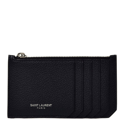 Saint Laurent Grained Calfskin 5 Fragments Zip Pouch Card Holder Black 1 of 7