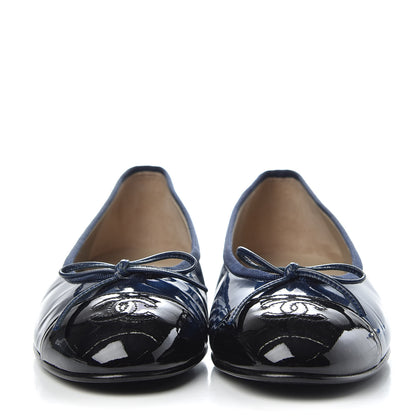 Chanel Patent CC Cap Toe Ballerina Flats 38.5 Blue Black 2 of 11