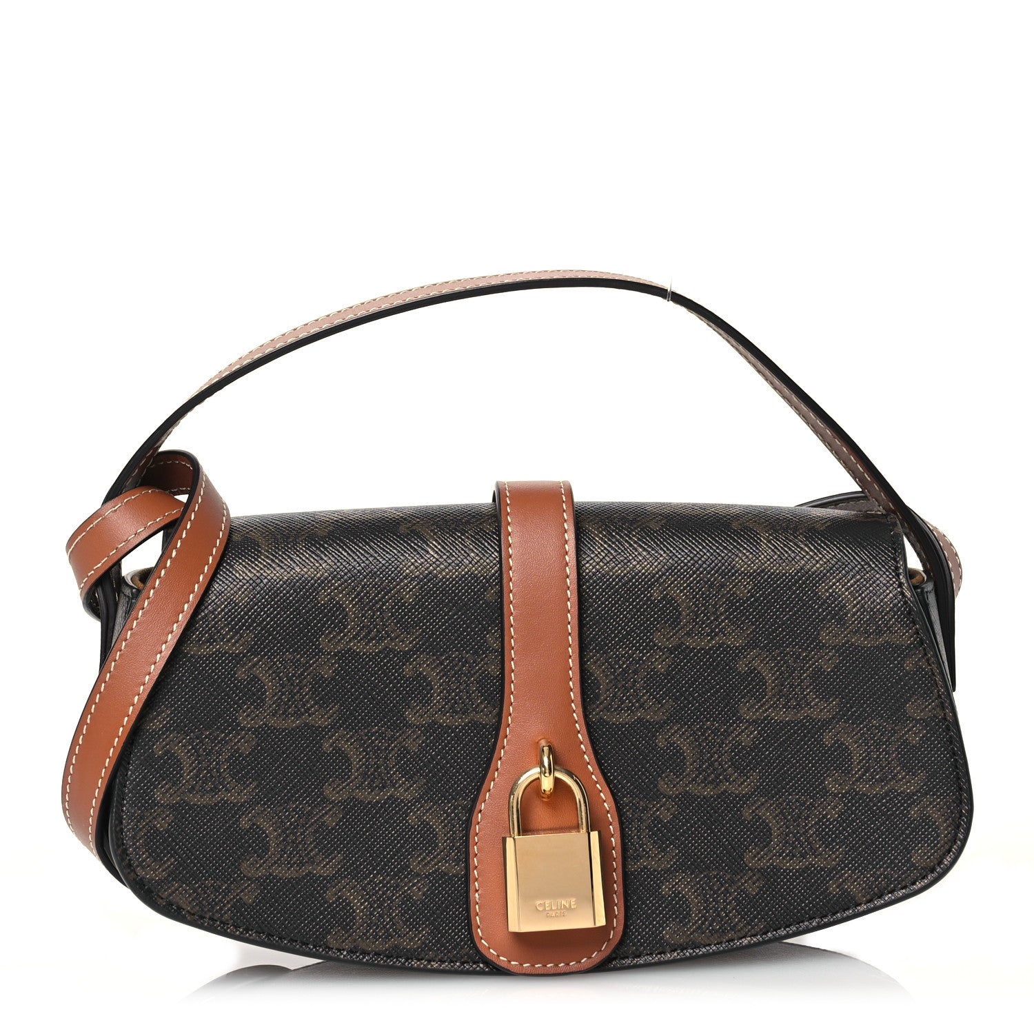 Celine Triomphe Canvas Calfskin Tabou Clutch on Strap Tan 1 of 11
