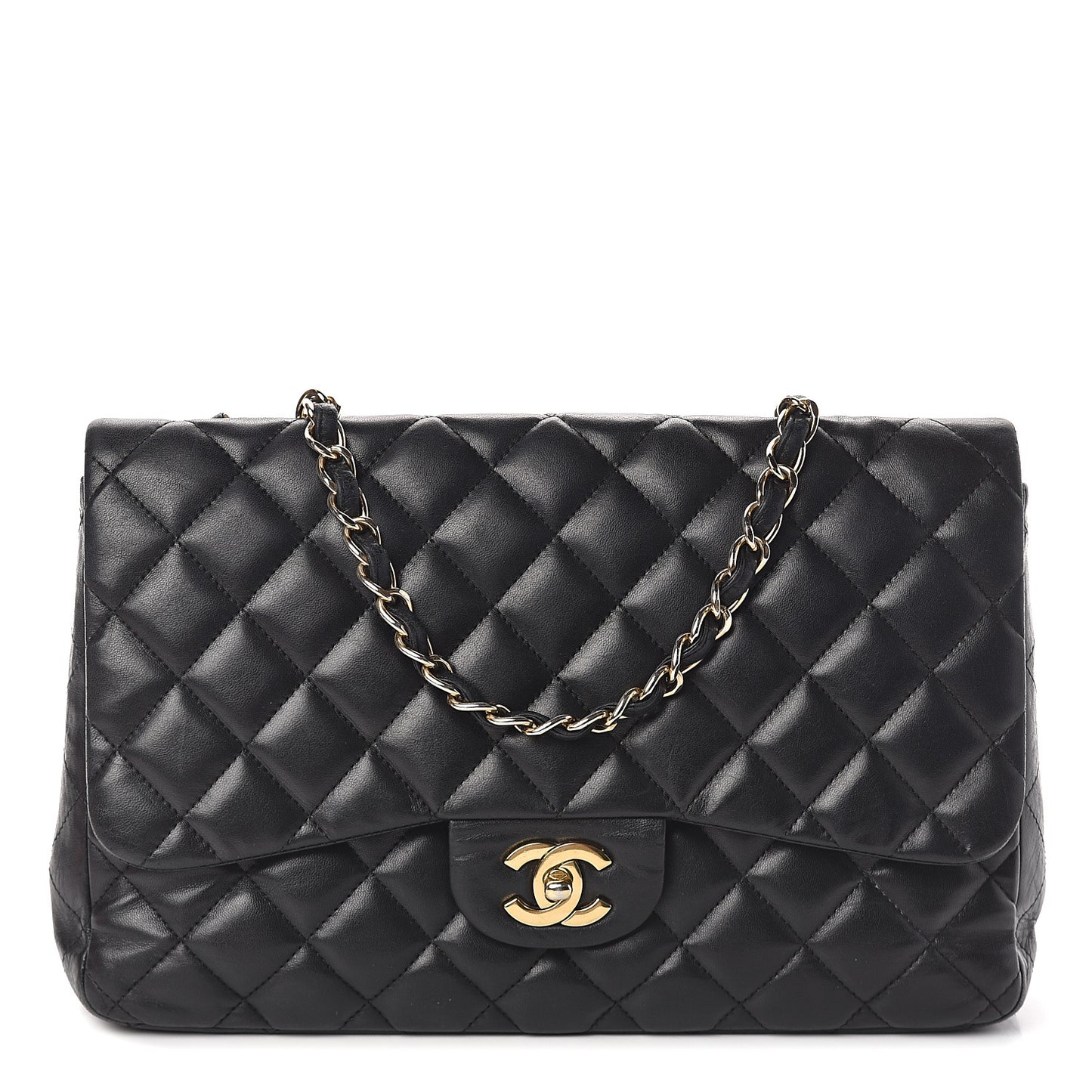 Lambskin Quilted Jumbo Single Flap Black