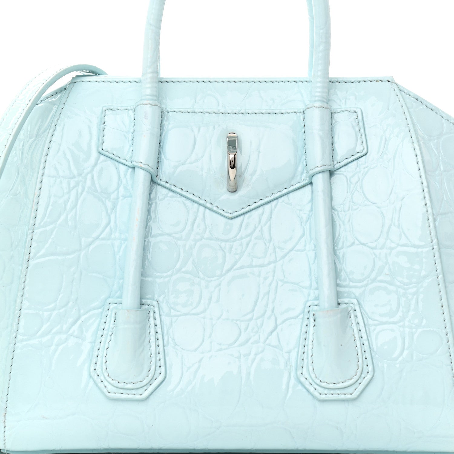 Givenchy Calfskin Crocodile Embossed Mini Antigona Lock Sky Blue 7 of 14