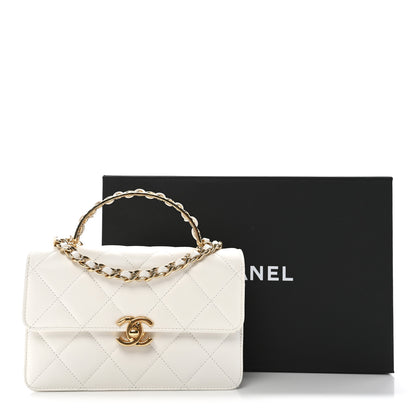 Chanel Shiny Calfskin Quilted Mini Metal Top Handle Flap White 11 of 11