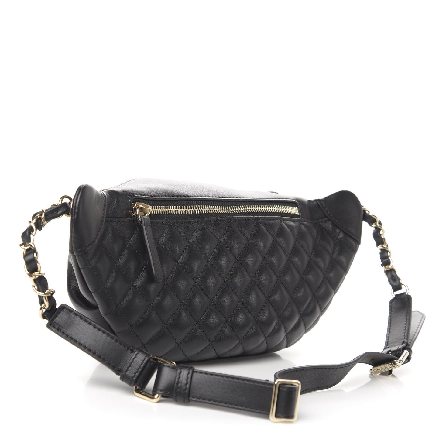 Lambskin Quilted Waist Bag Fanny Pack Black