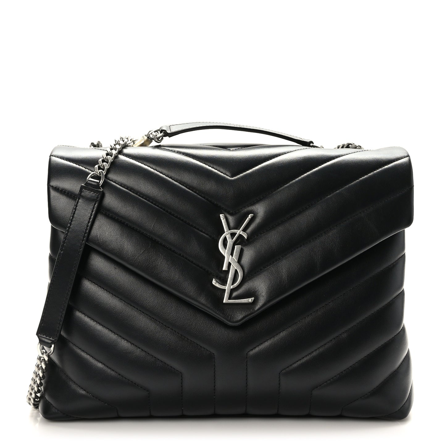 Calfskin Y Quilted Monogram Medium Loulou Chain Satchel Black