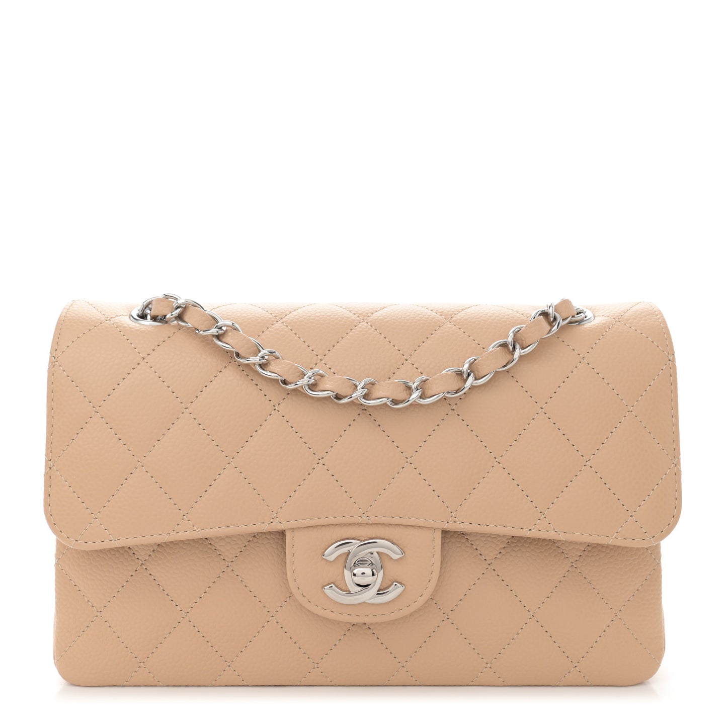 Caviar Quilted Small Double Flap Beige