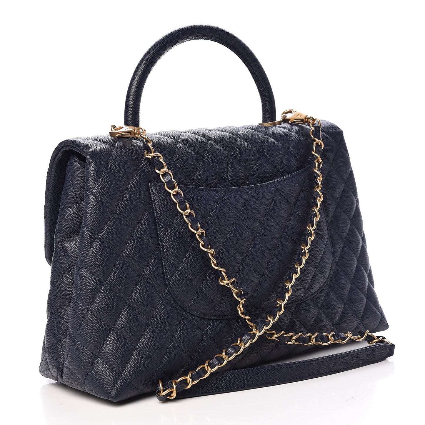 Caviar Quilted Medium Coco Handle Flap Navy Blue