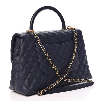 Chanel Caviar Quilted Medium Coco Handle Flap Navy Blue 3 of 13
