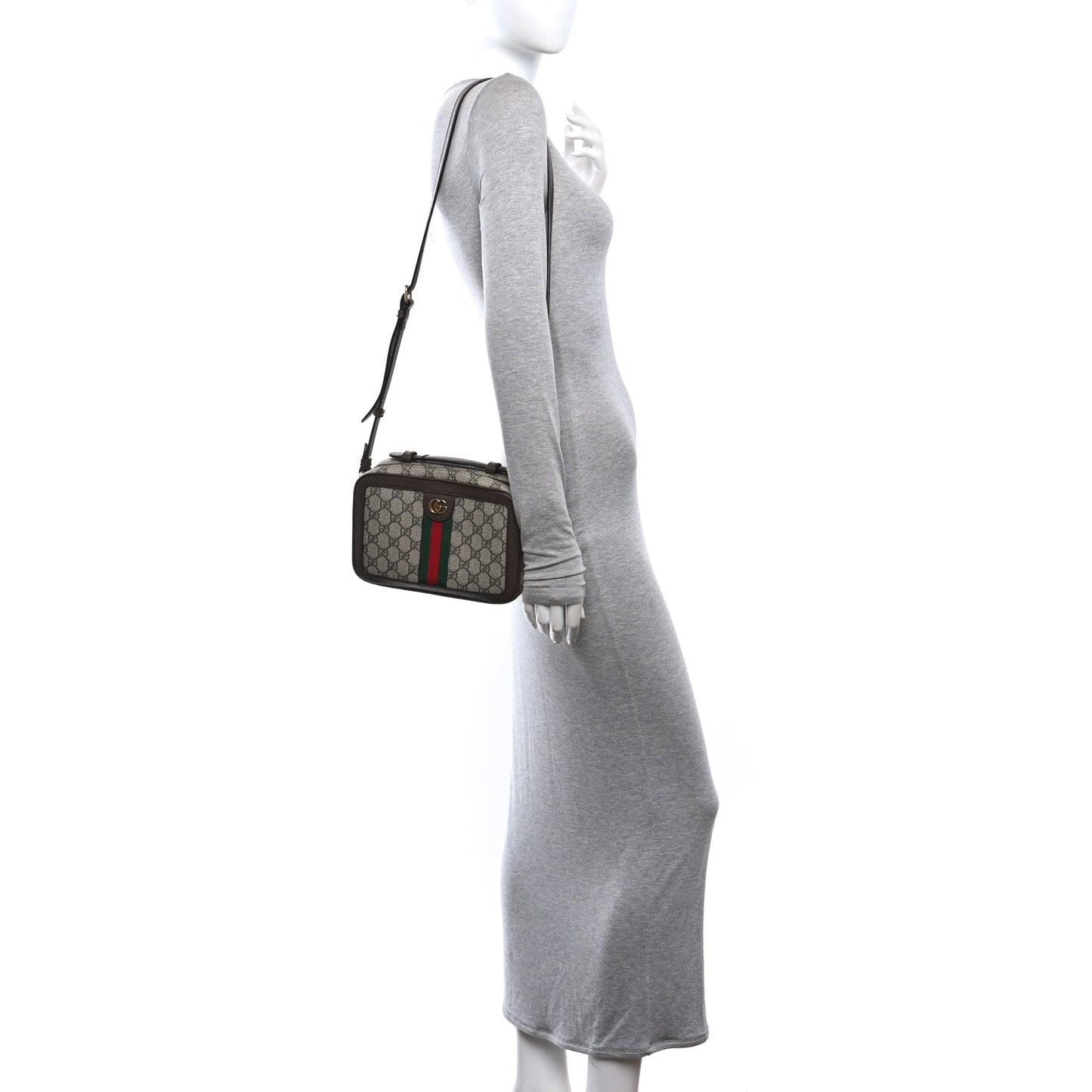 GG Supreme Monogram Web Small Ophidia Top Handle Shoulder Bag Brown