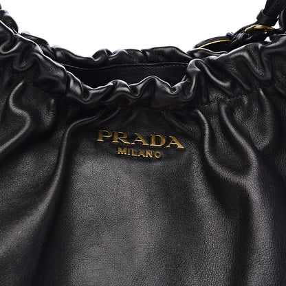 Prada Soft Calfskin Pleated Hobo Black 11 of 11